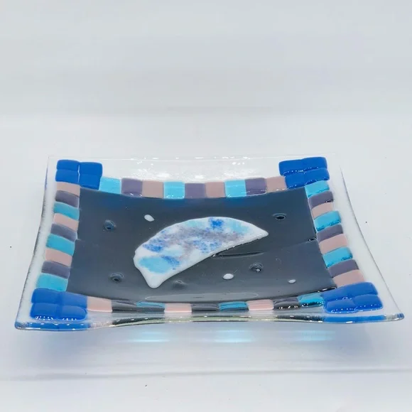 Blue Square Moon Glass plate, y2k aesthetic, - Picture 4 of 4